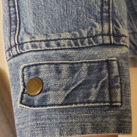 O'Neill Women's Boho Pullover Jacket Small Fleece Hood Lined Denim Embroidered - Picture 7 of 12